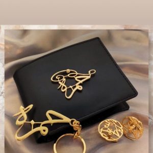 WALLET GOLD PLATED KEYCHAIN AND CUFFLINKS