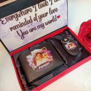 Leather Wallet keychain with Colourfull Picture